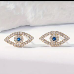 Gold Cubic Zirconia Evil Eye Earrings, Evil Eye Studs, Stud Earrings